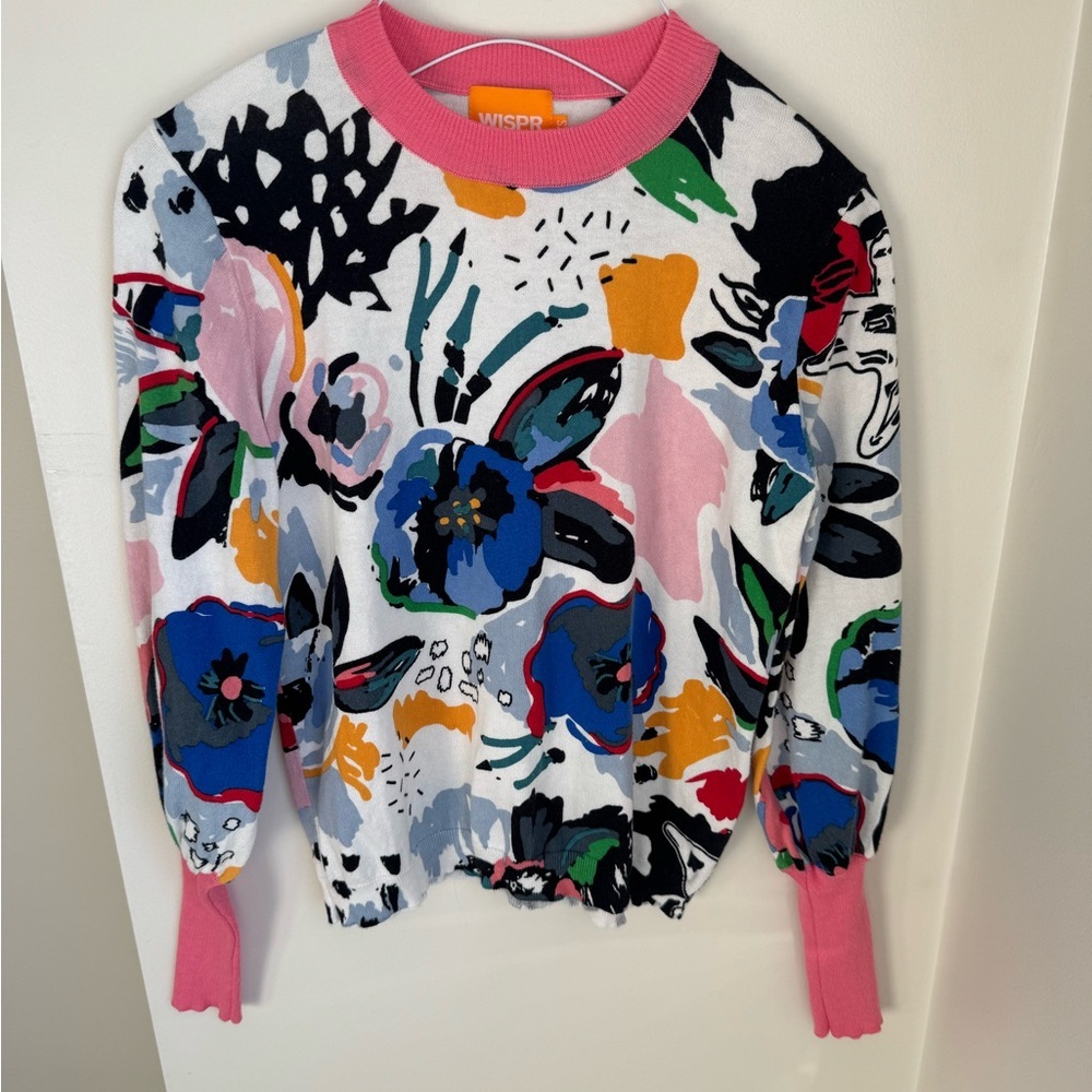 WISPR by Brodie Floral Cotton Silk Blend Sweater Size XS